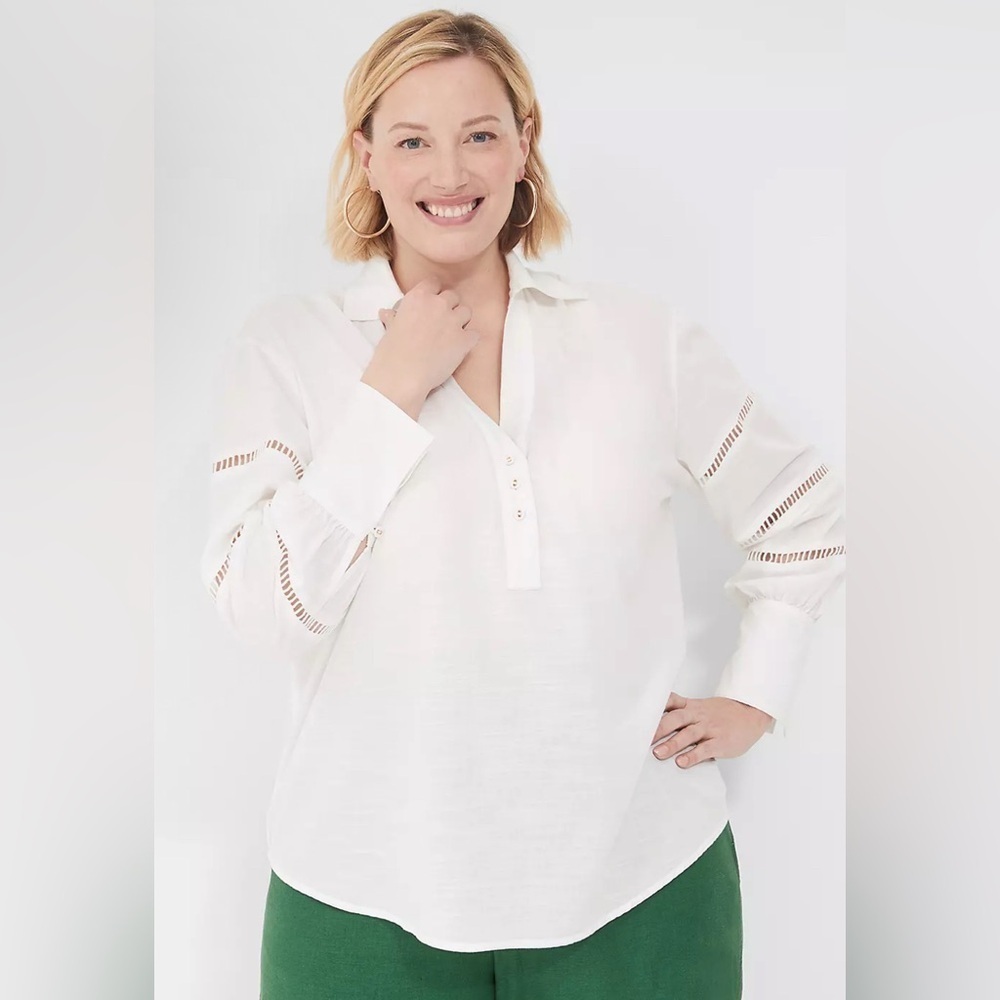 Lane Bryant Collar Split-Neck Popover Blouse Women's White 14/16 plus sz 1X